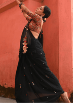 Charulata Noir Pure Mul Cotton Mirrorwork Saree