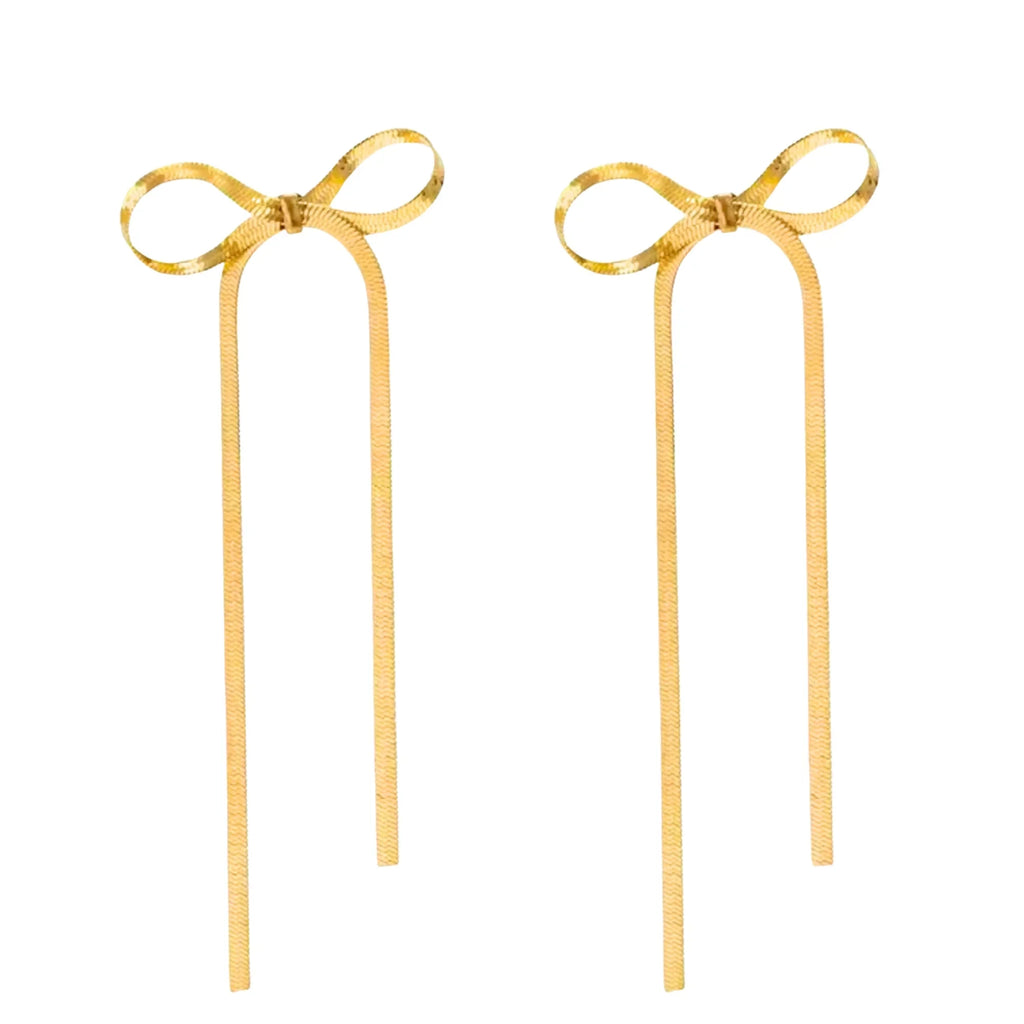 Golden Bow Knot Drop & Dangle Earrings-0