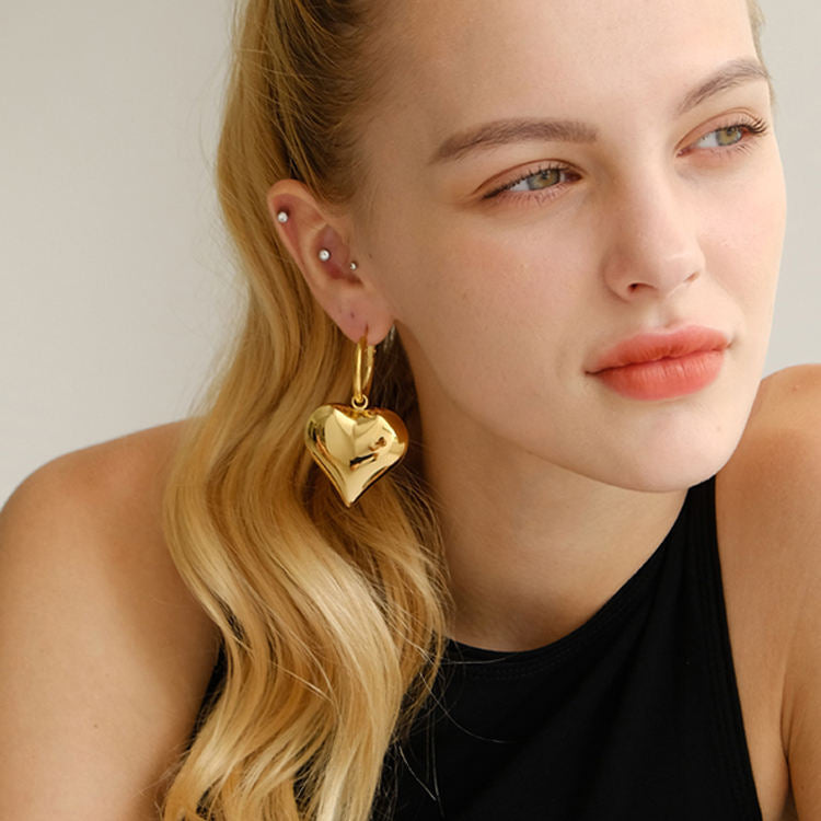 Chunky Heart Hoop Earrings -soristyle