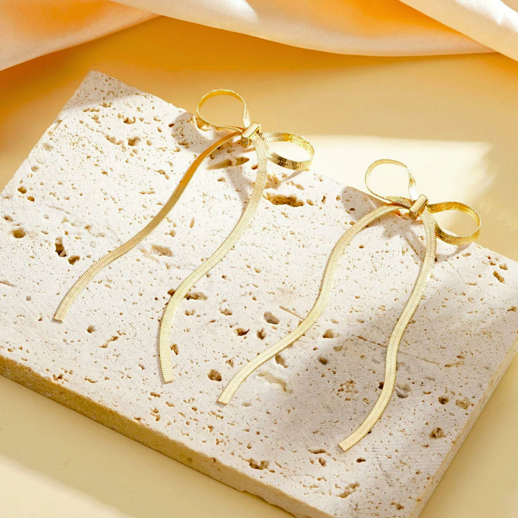 Golden Bow Knot Drop & Dangle Earrings-4
