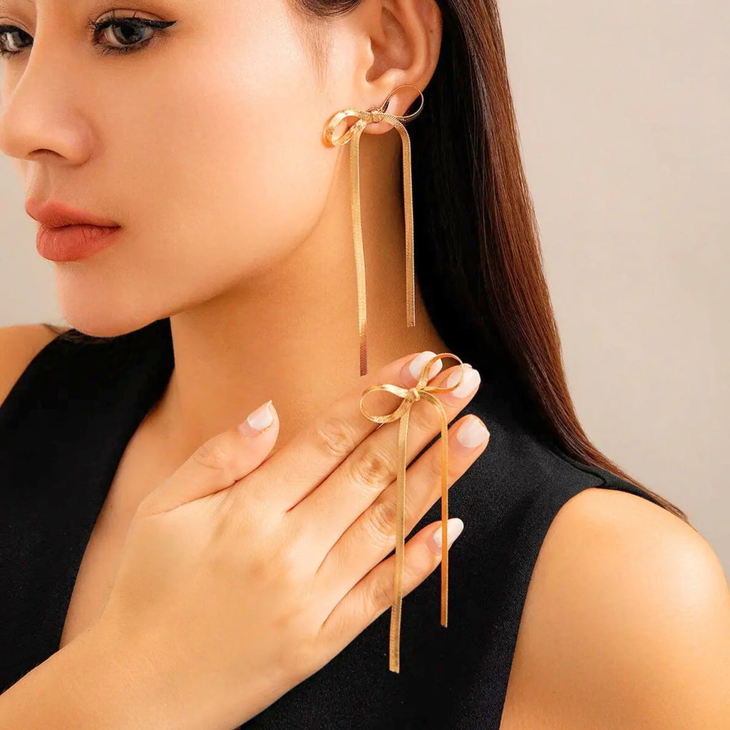 Golden Bow Knot Drop & Dangle Earrings-1